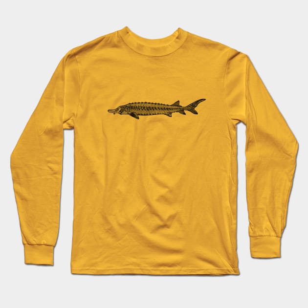 Atlantic Sturgeon fish drawing Long Sleeve T-Shirt by Green Paladin